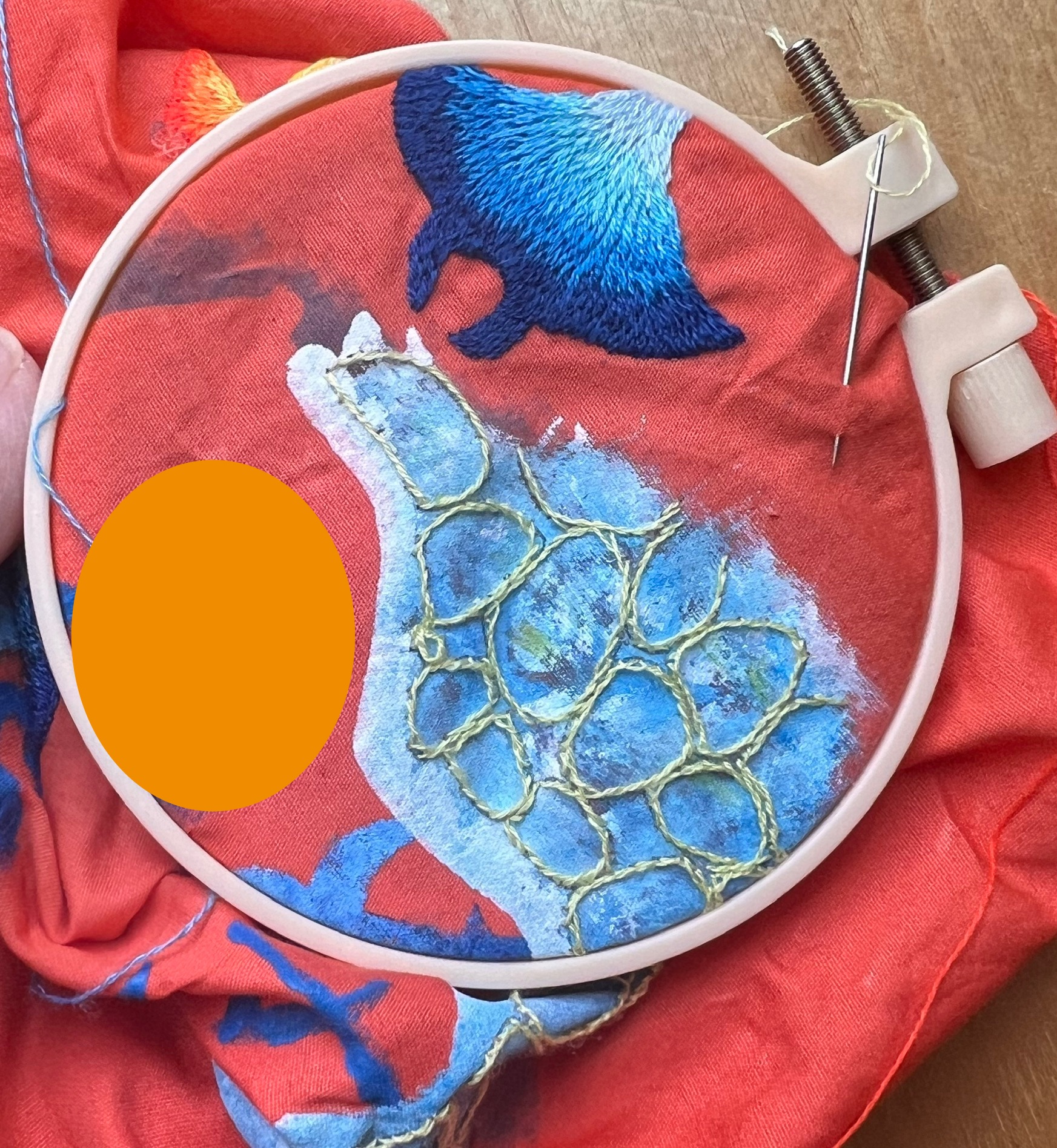 マンタ　刺繍　水面　